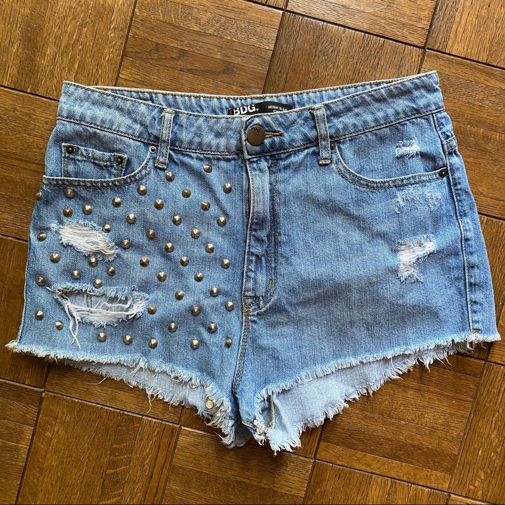 UO BDG studded high rise cheeky denim shorts